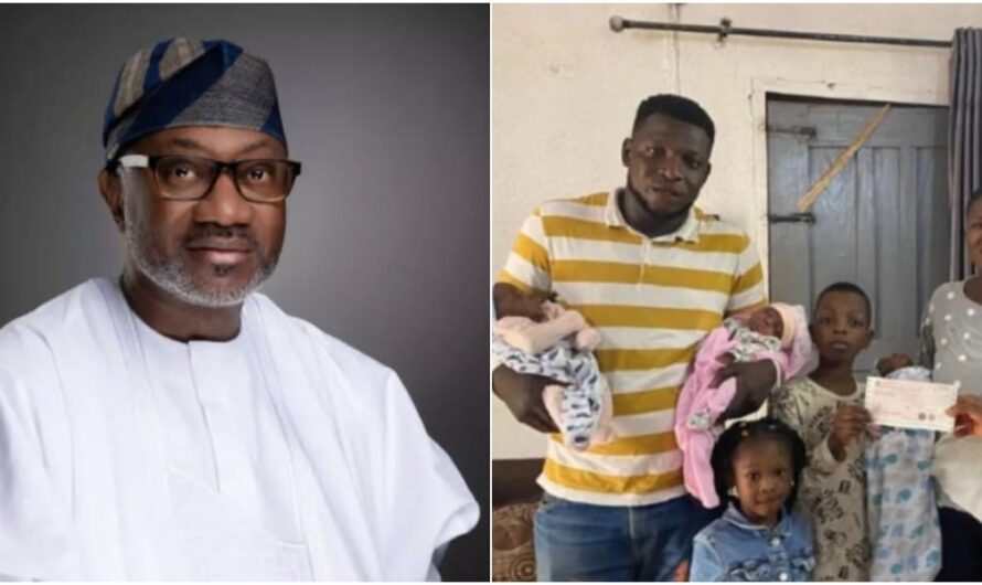 Otedola gifts viral quadruplet parents N5 million, offers scholarships to their kids
