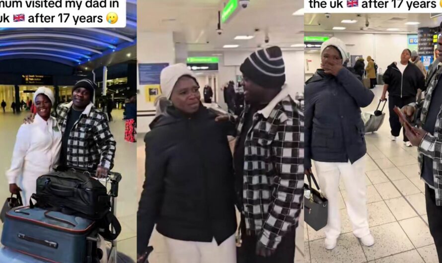 Emotional moment couple reunite in UK after 17 years apart