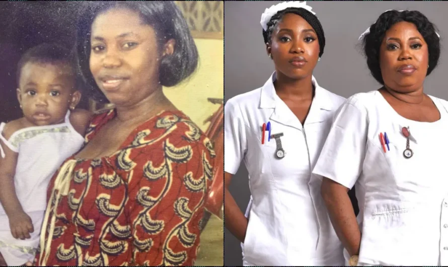 Lady follows in mother’s footsteps as a nurse, recreates throwback photo